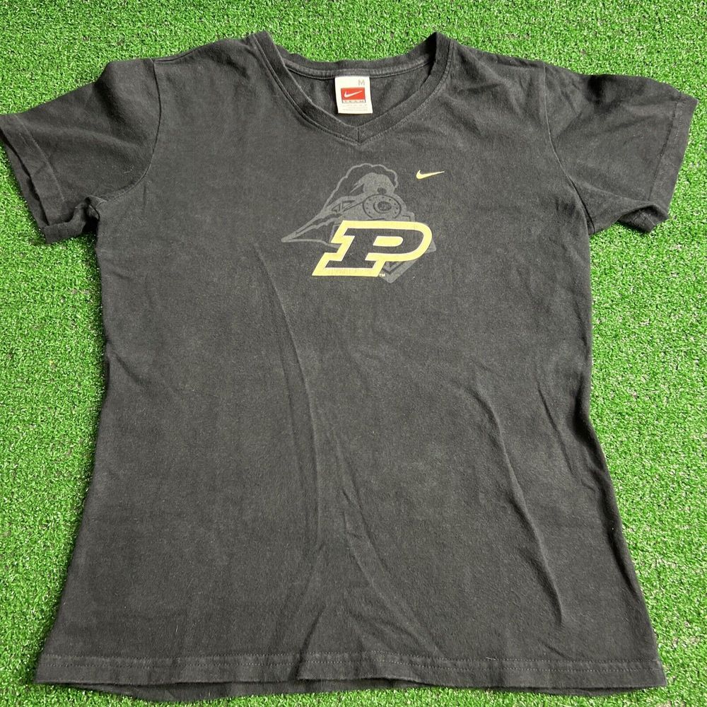 Nike Purdue University‎ Womens Black V-Neck T-Shirt Short Sleeve Size Medium